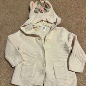 GAP Ivory Knit Baby Cardigan with Unicorn Hood